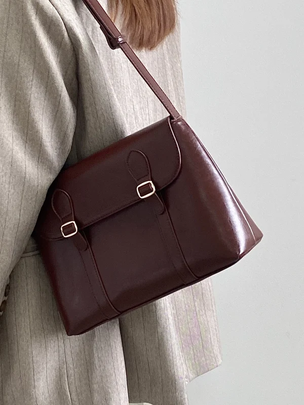 Vintage Large Capacity Ladies Tote Purse Pu Leather Messenger Shoulder Bag - Image 2