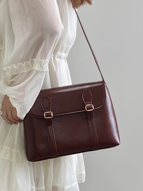 Vintage Large Capacity Ladies Tote Purse Pu Leather Messenger Shoulder Bag - Image 5