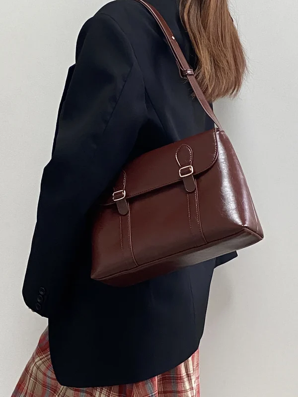 Vintage Large Capacity Ladies Tote Purse Pu Leather Messenger Shoulder Bag - Image 9