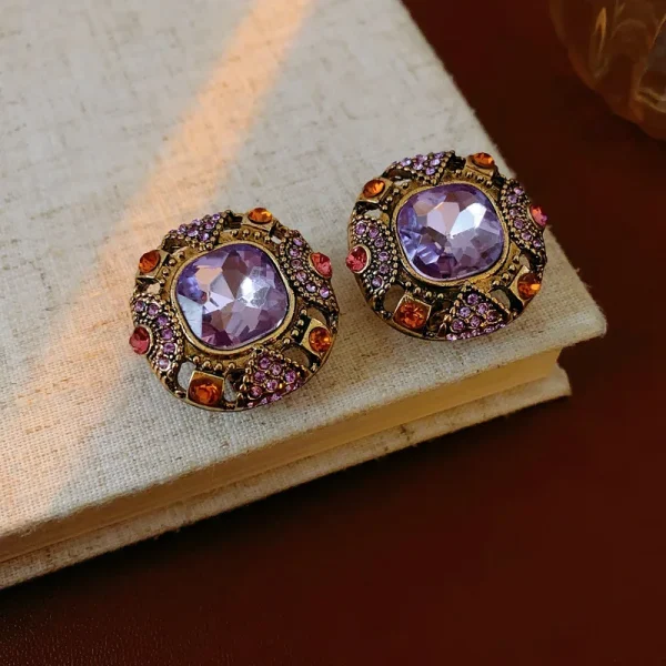 Vintage Light Square Retro High Quality Inlaid Rhinestone Copper Alloy Stud Earrings - Image 4