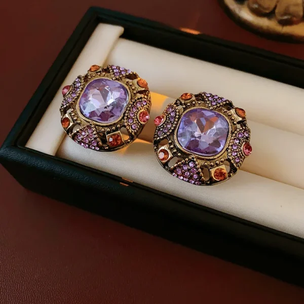 Vintage Light Square Retro High Quality Inlaid Rhinestone Copper Alloy Stud Earrings - Image 5