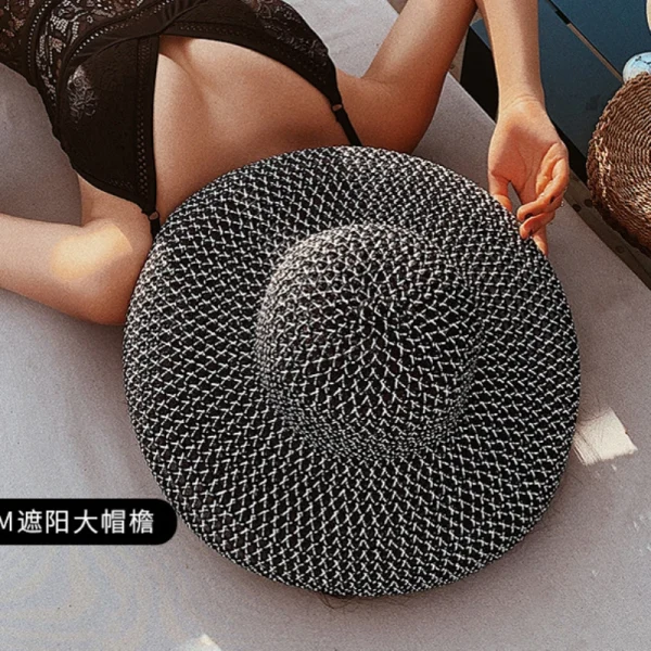 Vintage Patchwork Wide Brim Dome Beach Cap Lady Breathable Straw Beach Sun Hat - Image 6