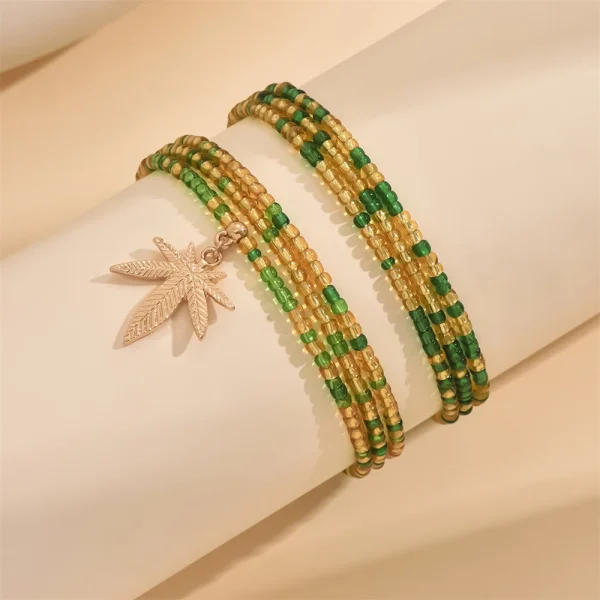Vintage Plant Maple Leaf Pendant Plastic Zinc Alloy Beads Foot Chains Beach Anklets 2pcs/Set - Image 4