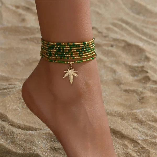 Vintage Plant Maple Leaf Pendant Plastic Zinc Alloy Beads Foot Chains Beach Anklets 2pcs/Set