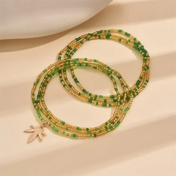 Vintage Plant Maple Leaf Pendant Plastic Zinc Alloy Beads Foot Chains Beach Anklets 2pcs/Set - Image 2