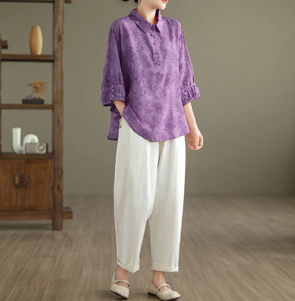 Vintage Print Casual 2 Piece Set Short Sleeve Loose T-shirt Tops Femme Harem Pants Suits - Image 2