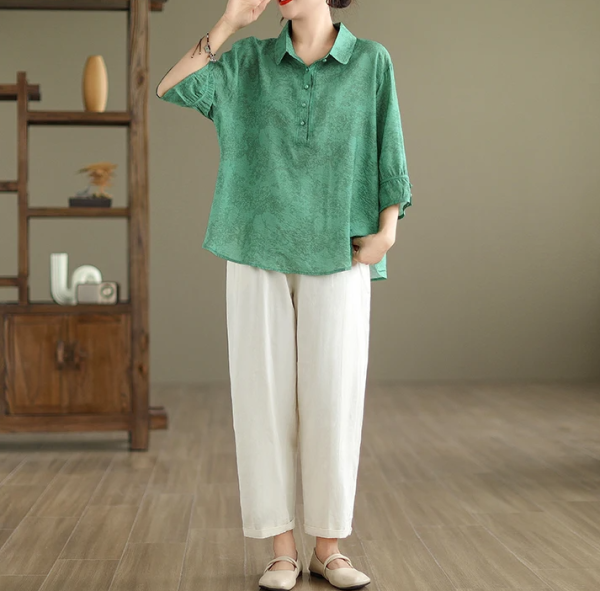 Vintage Print Casual 2 Piece Set Short Sleeve Loose T-shirt Tops Femme Harem Pants Suits - Image 8