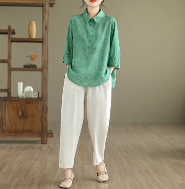Vintage Print Casual 2 Piece Set Short Sleeve Loose T-shirt Tops Femme Harem Pants Suits - Image 7