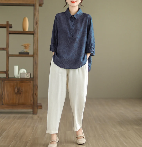 Vintage Print Casual 2 Piece Set Short Sleeve Loose T-shirt Tops Femme Harem Pants Suits - Image 4