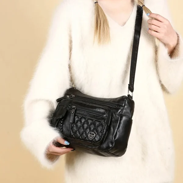 Vintage Sequined Solid Pu Leather Zipper High Quality Crossbody Shoulder Bags - Image 5