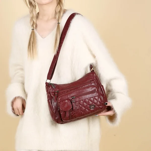 Vintage Sequined Solid Pu Leather Zipper High Quality Crossbody Shoulder Bags - Image 4