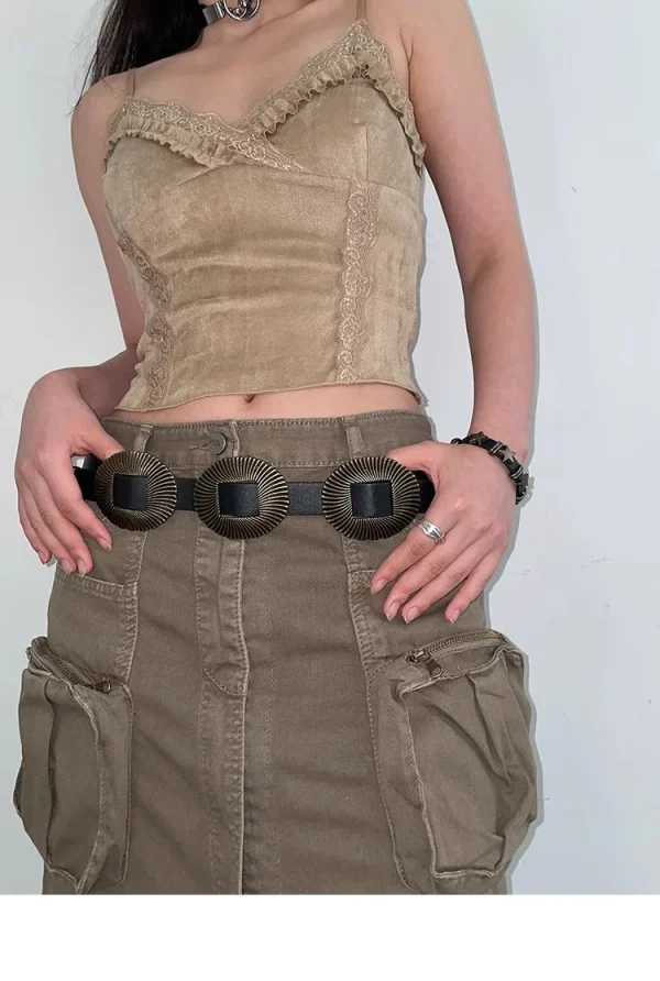 Vintage Shell Pattern Leather Versatile Western Belt - Image 4
