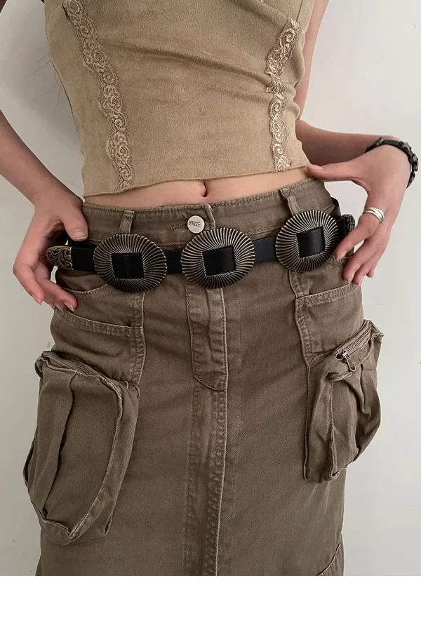 Vintage Shell Pattern Leather Versatile Western Belt - Image 9