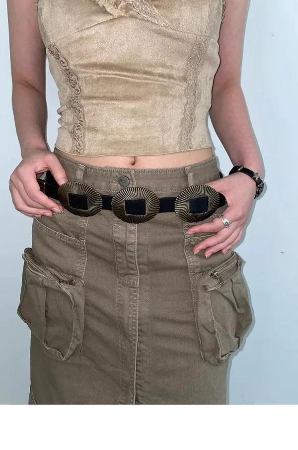 Vintage Shell Pattern Leather Versatile Western Belt - Image 5