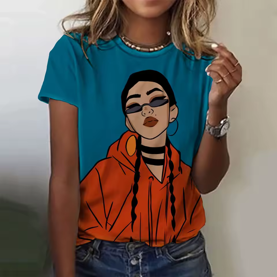 Vintage Short Sleeved Tees O Neck Funny Top Oversized Female Clothing