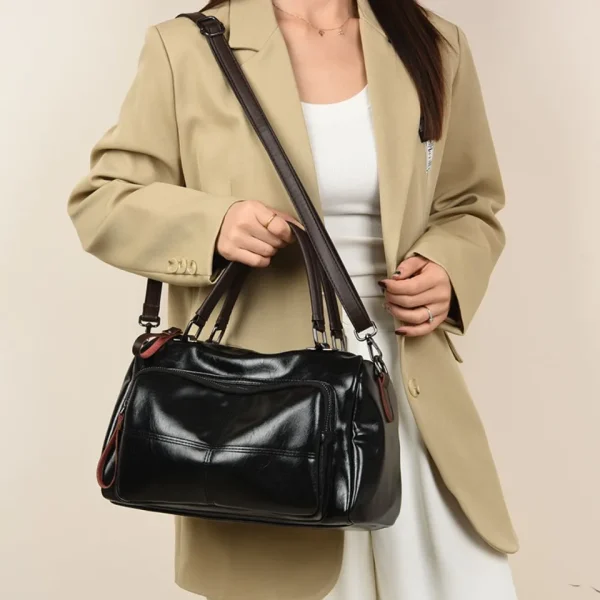 Vintage Soft Oil Pu Leather Large Capacity Travel Business Tote sac Shoulder Crossbody Bag - Image 7