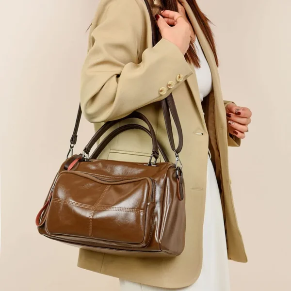 Vintage Soft Oil Pu Leather Large Capacity Travel Business Tote sac Shoulder Crossbody Bag - Image 2