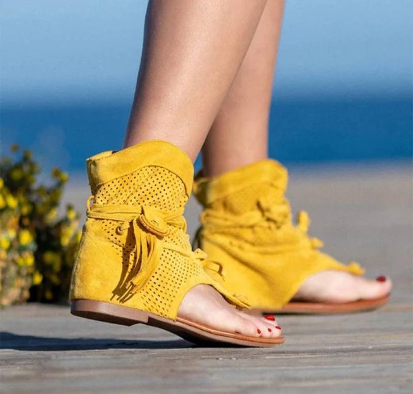 Vintage Tassel Rome Gladiator Clip Toe Retro Ankle Strap Sandals - Image 2