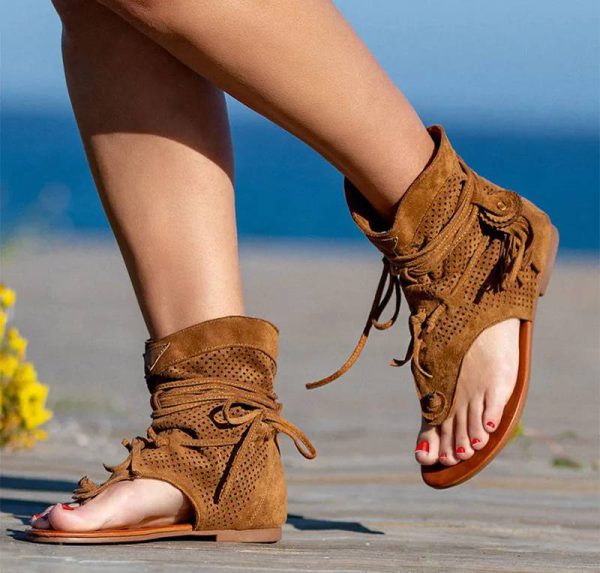 Vintage Tassel Rome Gladiator Clip Toe Retro Ankle Strap Sandals - Image 7