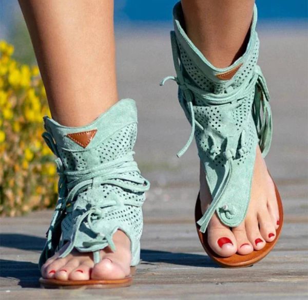 Vintage Tassel Rome Gladiator Clip Toe Retro Ankle Strap Sandals - Image 5
