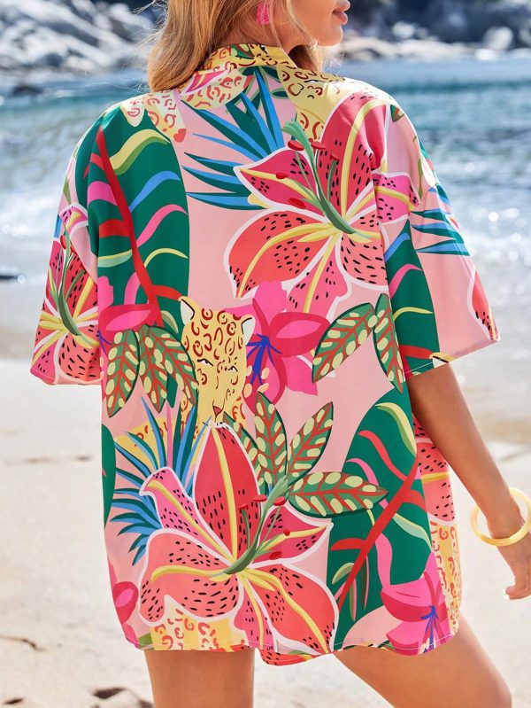 Elegant Polyester Printed Shirts Resort Print Two Piece Set - Image 5