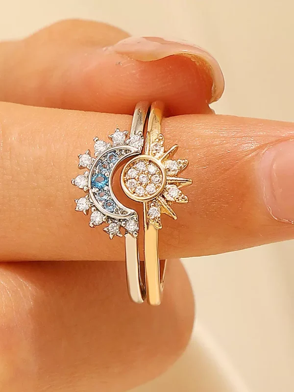 Casual Alloy Sun Moon Rhinestone Nature Chic Beach Resort Wear Rings