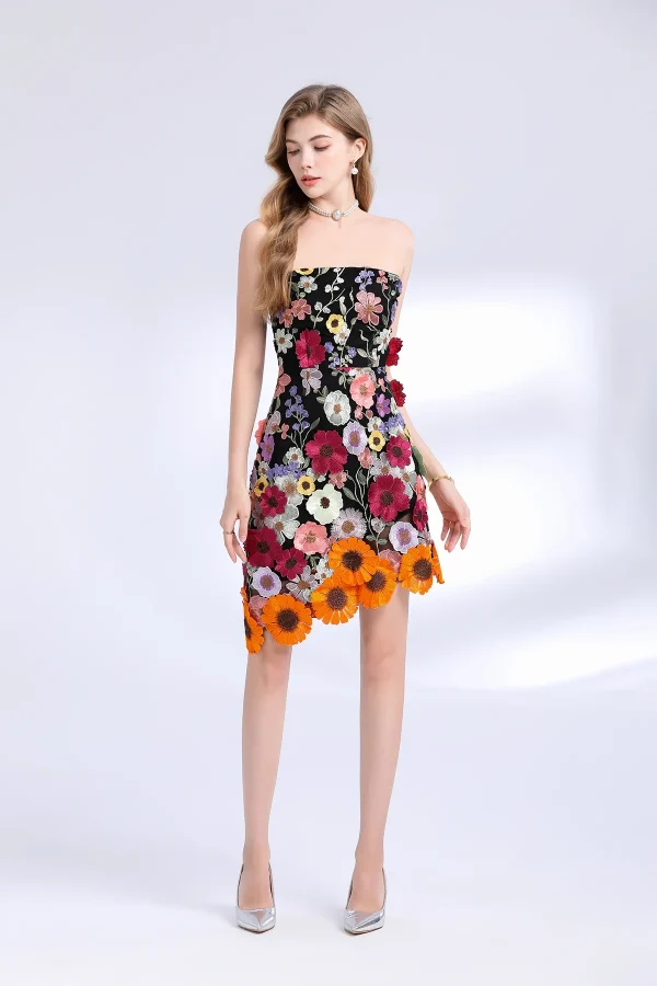 3D Flower Embroidery Hollow Out Lace Mini Robe Party Vestidos Wedding Short Dress - Image 10