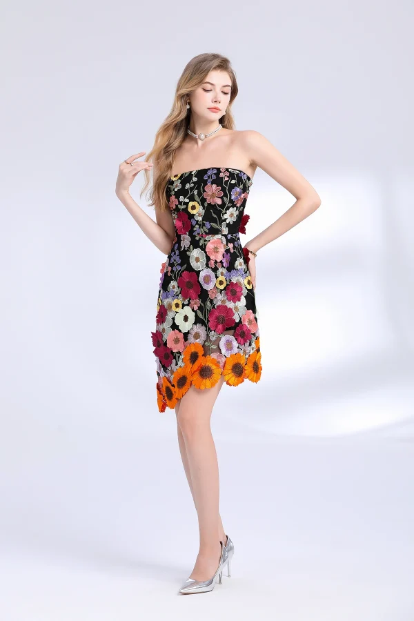 3D Flower Embroidery Hollow Out Lace Mini Robe Party Vestidos Wedding Short Dress - Image 8