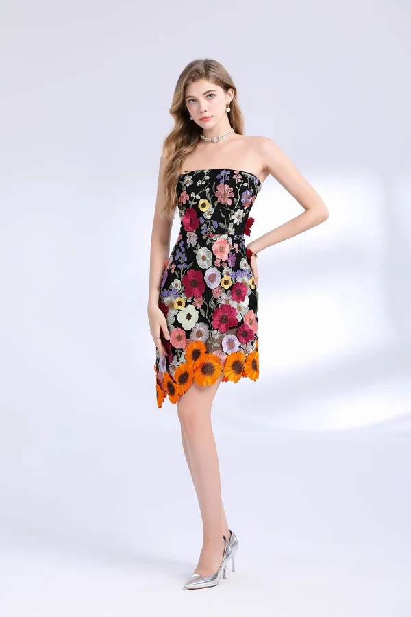 3D Flower Embroidery Hollow Out Lace Mini Robe Party Vestidos Wedding Short Dress - Image 9