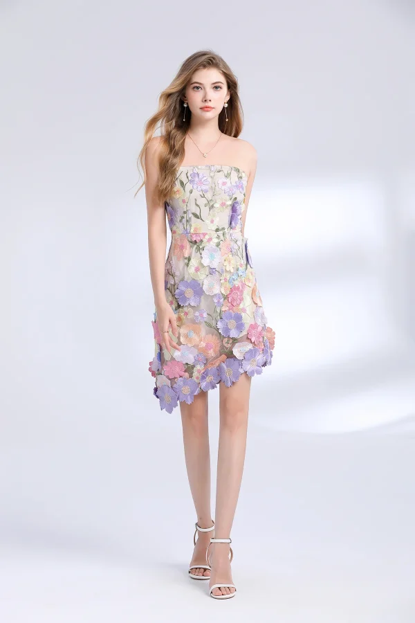 3D Flower Embroidery Hollow Out Lace Mini Robe Party Vestidos Wedding Short Dress - Image 16