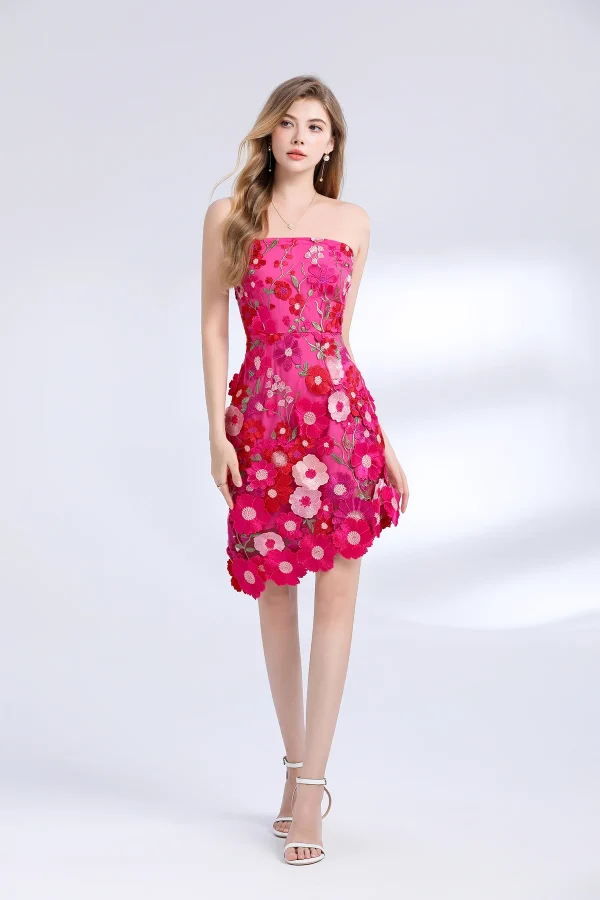 3D Flower Embroidery Hollow Out Lace Mini Robe Party Vestidos Wedding Short Dress - Image 21