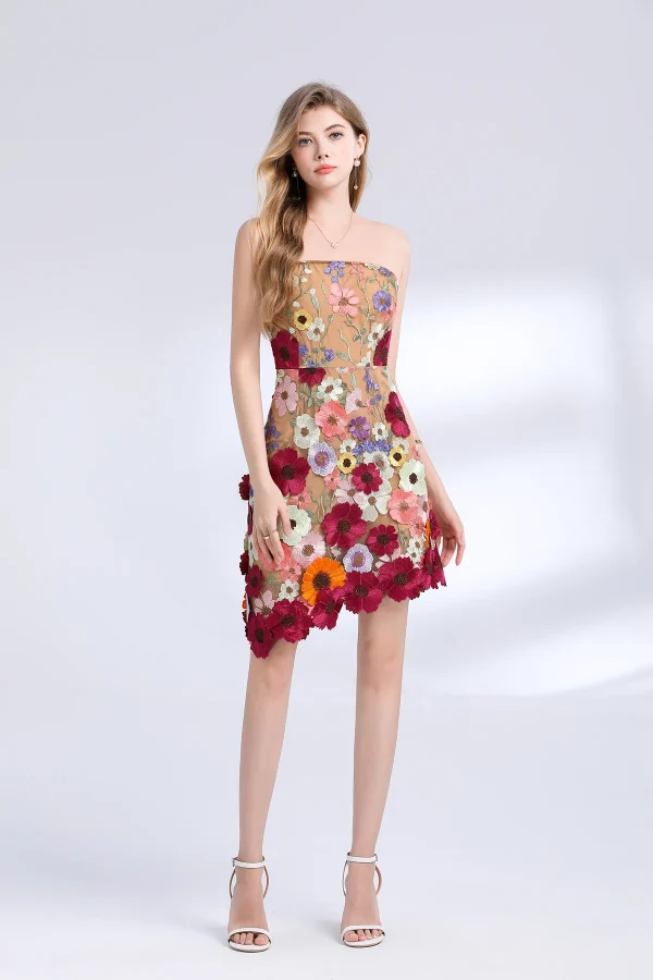3D Flower Embroidery Hollow Out Lace Mini Robe Party Vestidos Wedding Short Dress - Image 25