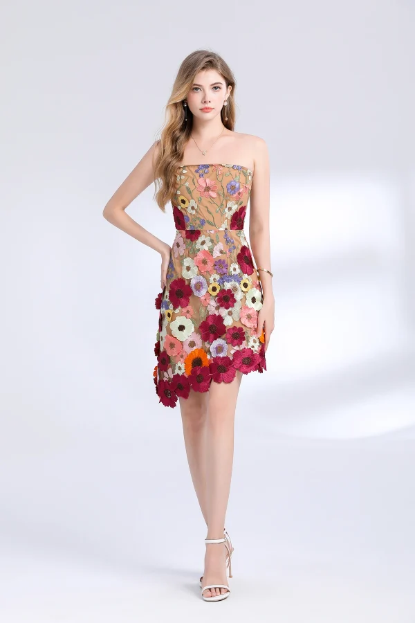 3D Flower Embroidery Hollow Out Lace Mini Robe Party Vestidos Wedding Short Dress - Image 26