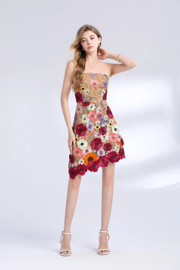 3D Flower Embroidery Hollow Out Lace Mini Robe Party Vestidos Wedding Short Dress - Image 27