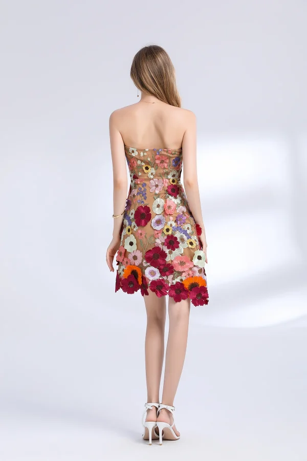 3D Flower Embroidery Hollow Out Lace Mini Robe Party Vestidos Wedding Short Dress - Image 29