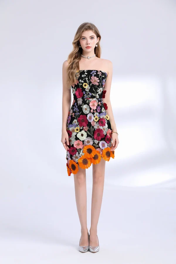 3D Flower Embroidery Hollow Out Lace Mini Robe Party Vestidos Wedding Short Dress - Image 6