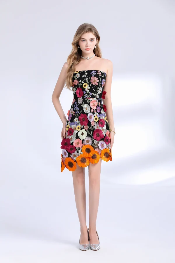 3D Flower Embroidery Hollow Out Lace Mini Robe Party Vestidos Wedding Short Dress - Image 7