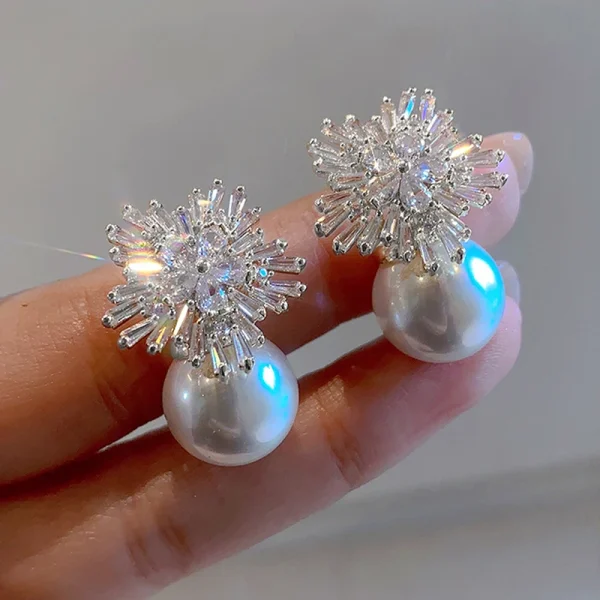 Trendy Sparkling CZ Flower Imitation Gorgeous Accessories for Wedding Engagement Party Hot Pearl Earrings - Image 6