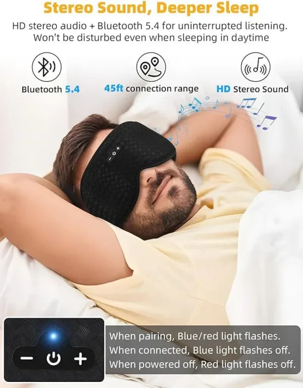 Adjustable Wireless Sleeping Headphones Blindfold Soft Washable Bluetooth5.4 Music Headset Eyemask - Image 5