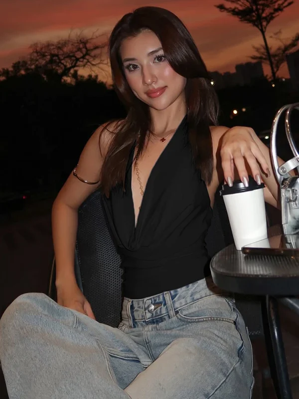 Backless Swing Collar Vests Halter Folds Skinny Street Versatile Daily Temperament Mini Tops - Image 3