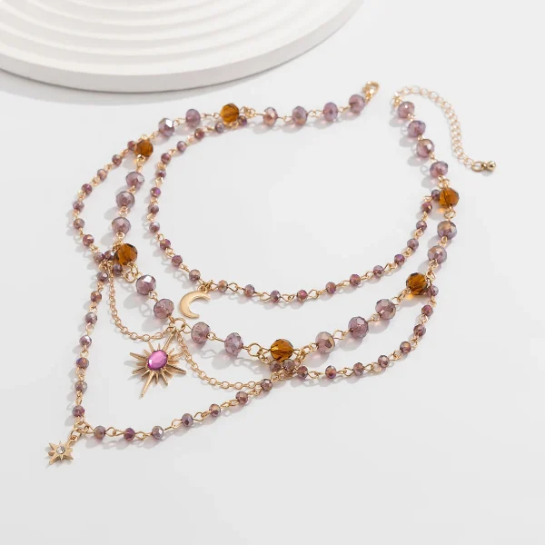 Bohemia multilayer Imitation Crystal Acrylic Alloy Sunflower Moon Pendant Necklace - Image 6