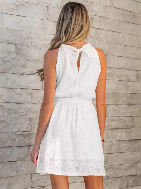 Bohemian Halter Neck Daily Casual Mini Lace Dress With Belt - Image 5