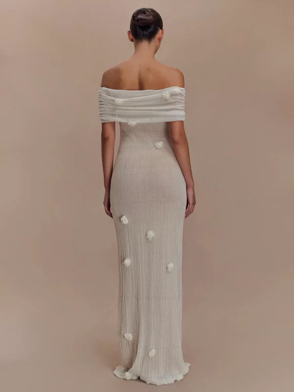 Bohemian Off Shoulder Floral Accents For Formal Events Maxi Gown - Image 4