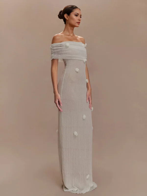 Bohemian Off Shoulder Floral Accents For Formal Events Maxi Gown - Image 2