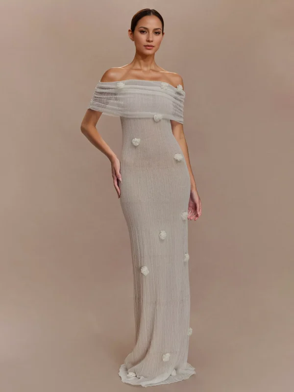 Bohemian Off Shoulder Floral Accents For Formal Events Maxi Gown - Image 3