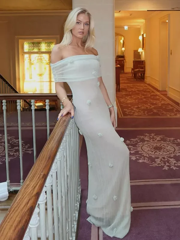 Bohemian Off Shoulder Floral Accents For Formal Events Maxi Gown - Image 5