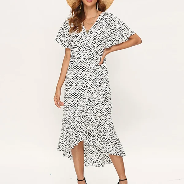 Bohemian V-Neck Irregular High Waist Lace-up Chiffon Print Casual Beach Long Dress - Image 9