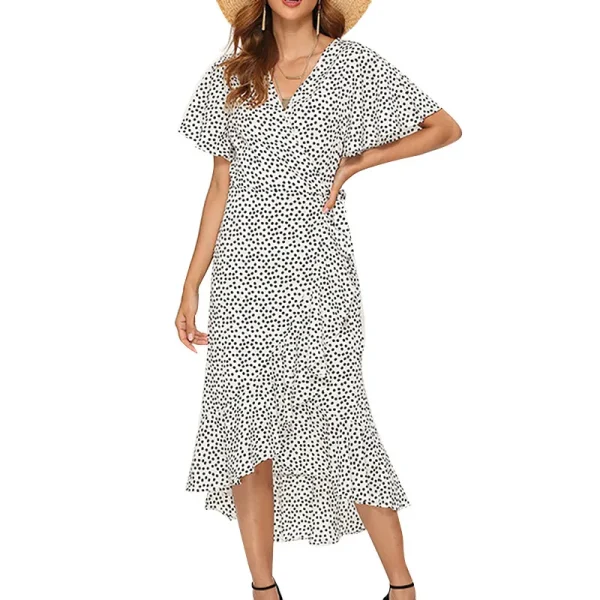 Bohemian V-Neck Irregular High Waist Lace-up Chiffon Print Casual Beach Long Dress - Image 8