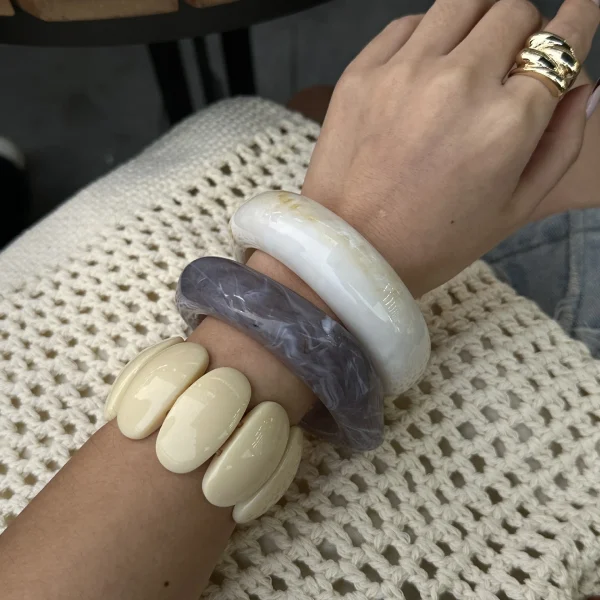 Boho Geometric Metal Irregular Acrylic Resin Chunky Charm Bangles Bracelet - Image 2