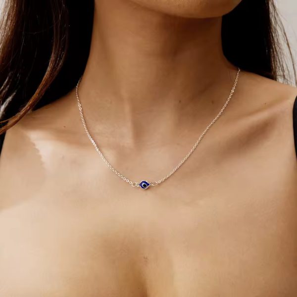Casual Multi-layers Crystal Evil Eye Geometric Round Clavicle Chain Beach Charm Pendant Necklace